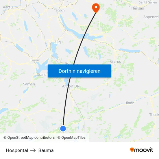 Hospental to Bauma map
