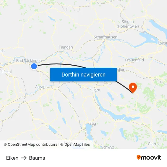 Eiken to Bauma map