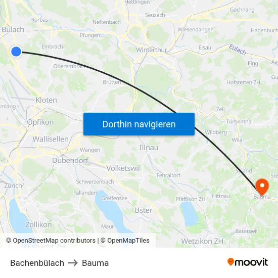 Bachenbülach to Bauma map