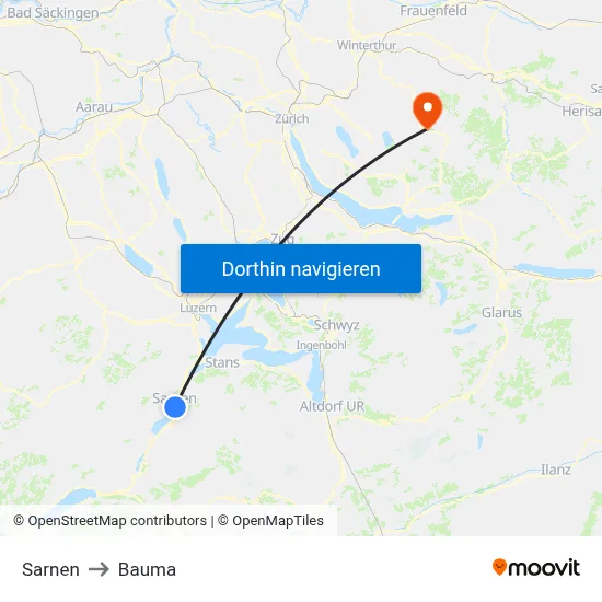 Sarnen to Bauma map