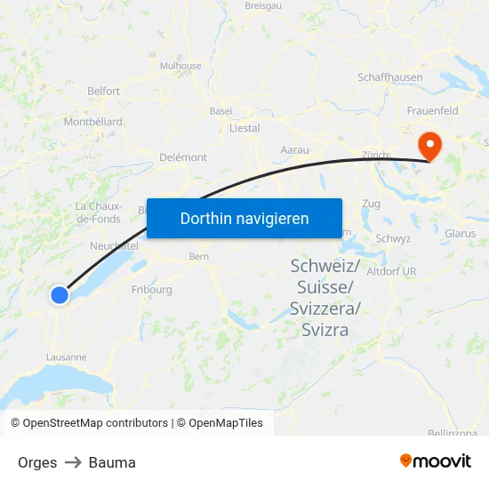 Orges to Bauma map