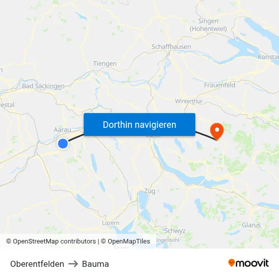 Oberentfelden to Bauma map
