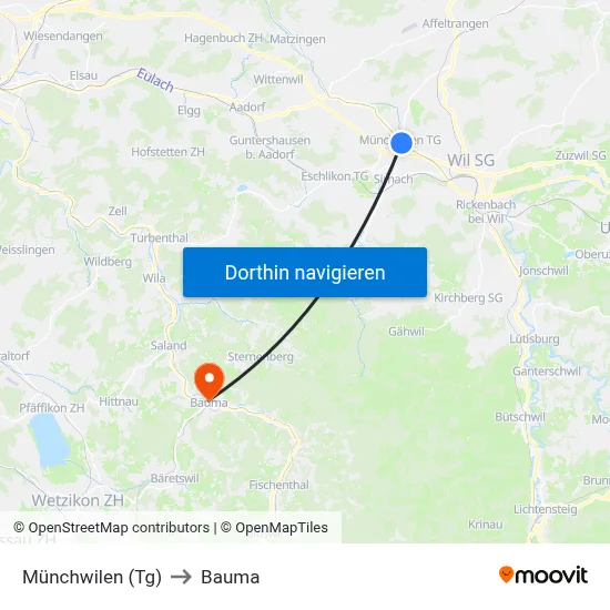 Münchwilen (Tg) to Bauma map