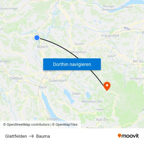 Glattfelden to Bauma map