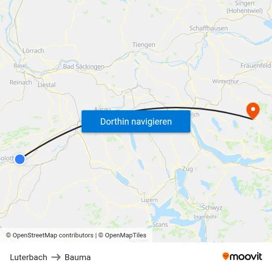 Luterbach to Bauma map