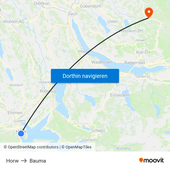 Horw to Bauma map