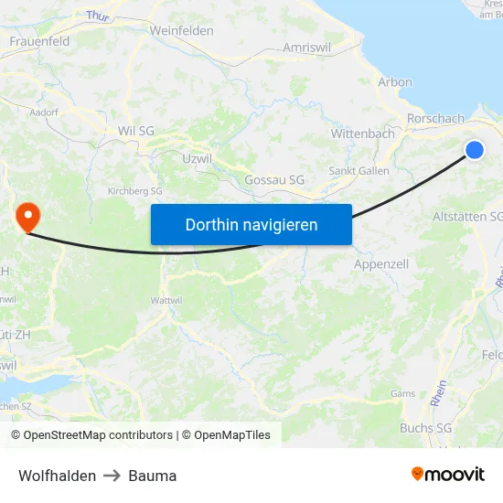 Wolfhalden to Bauma map