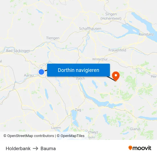Holderbank to Bauma map