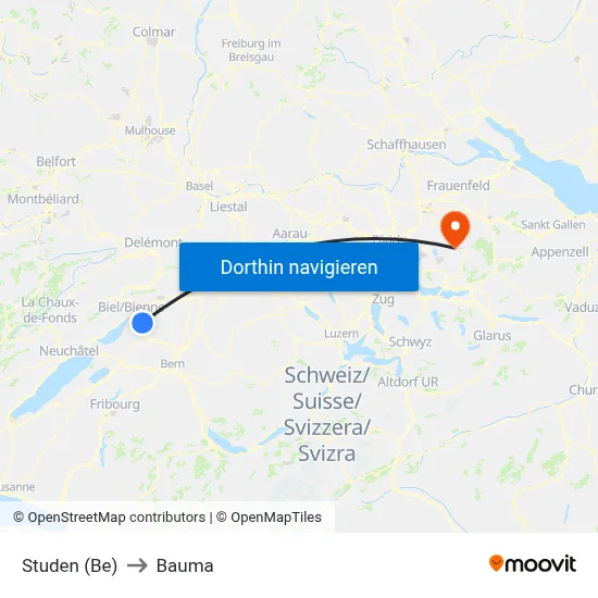 Studen (Be) to Bauma map