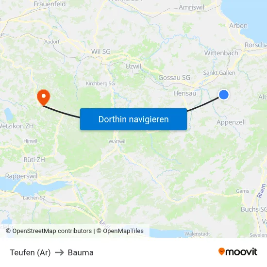 Teufen (Ar) to Bauma map