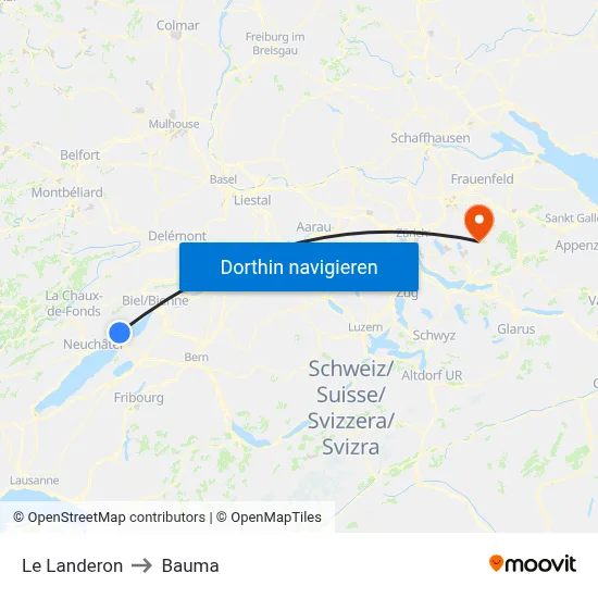 Le Landeron to Bauma map
