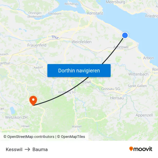 Kesswil to Bauma map