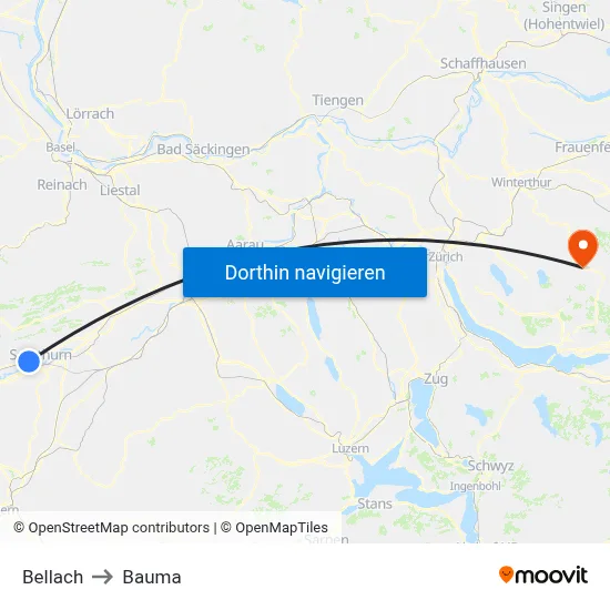 Bellach to Bauma map