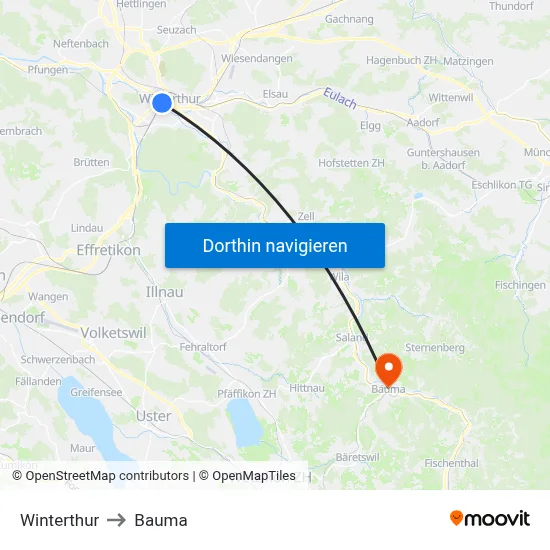 Winterthur to Bauma map