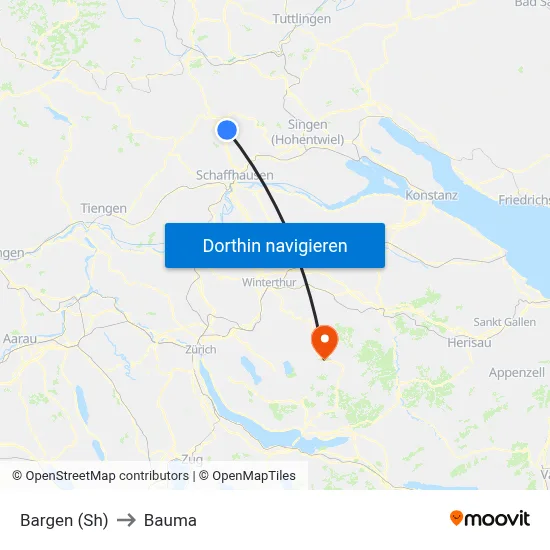 Bargen (Sh) to Bauma map