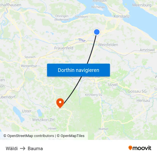Wäldi to Bauma map