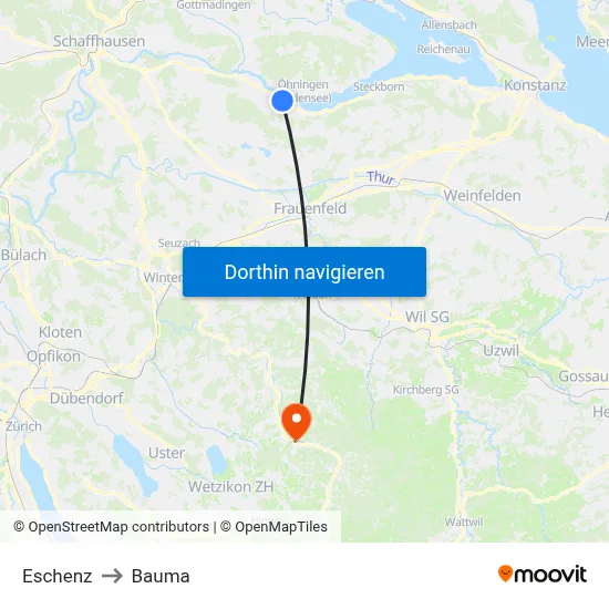 Eschenz to Bauma map