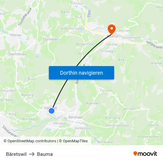 Bäretswil to Bauma map