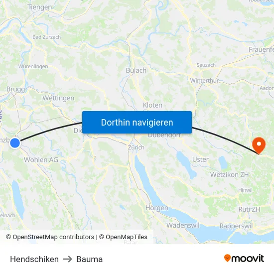 Hendschiken to Bauma map