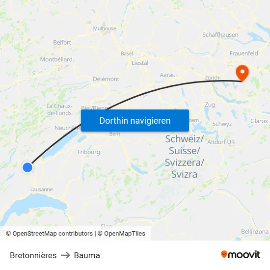 Bretonnières to Bauma map