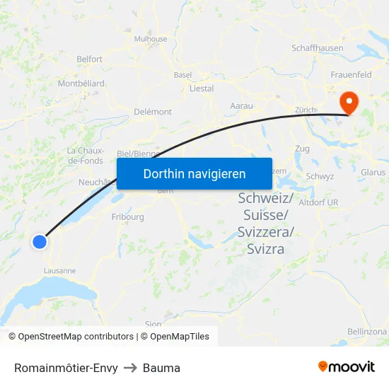 Romainmôtier-Envy to Bauma map