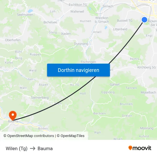 Wilen (Tg) to Bauma map
