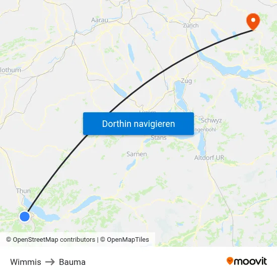 Wimmis to Bauma map
