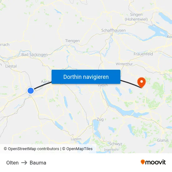 Olten to Bauma map