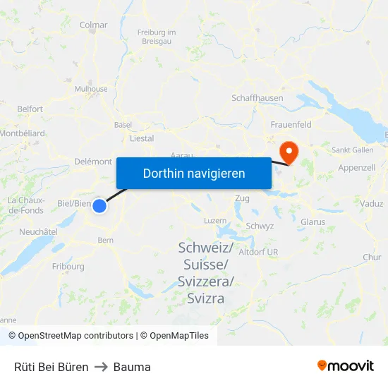 Rüti Bei Büren to Bauma map