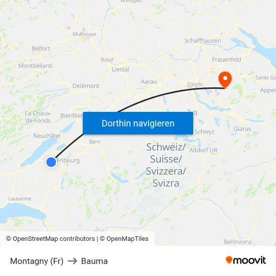 Montagny (Fr) to Bauma map