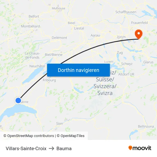 Villars-Sainte-Croix to Bauma map