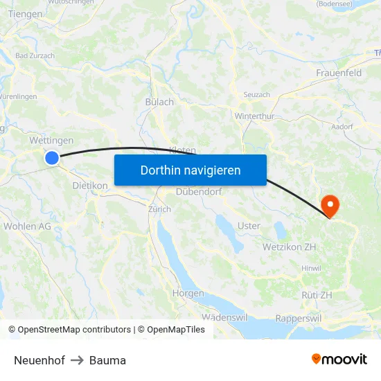 Neuenhof to Bauma map