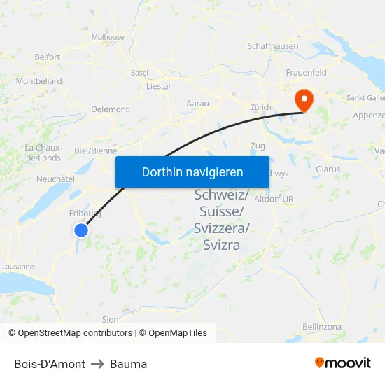Bois-D’Amont to Bauma map