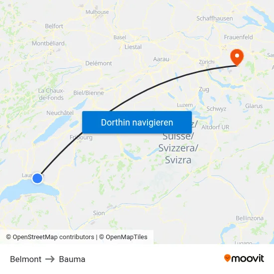 Belmont to Bauma map