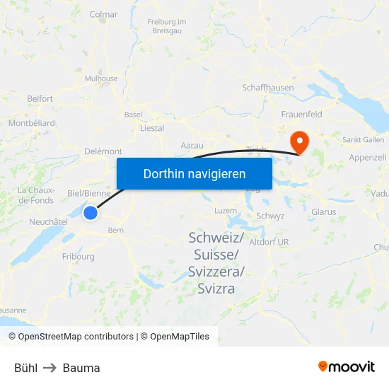 Bühl to Bauma map