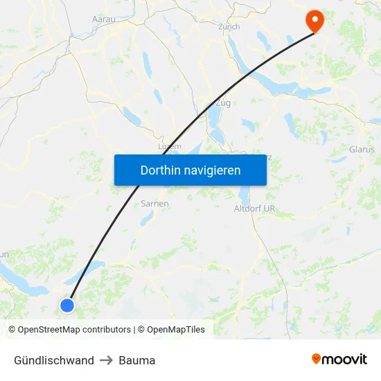 Gündlischwand to Bauma map