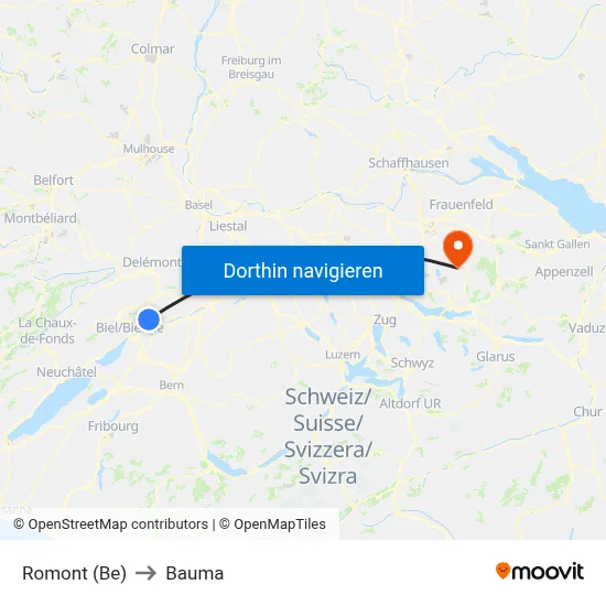 Romont (Be) to Bauma map
