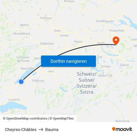 Cheyres-Châbles to Bauma map