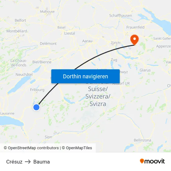 Crésuz to Bauma map
