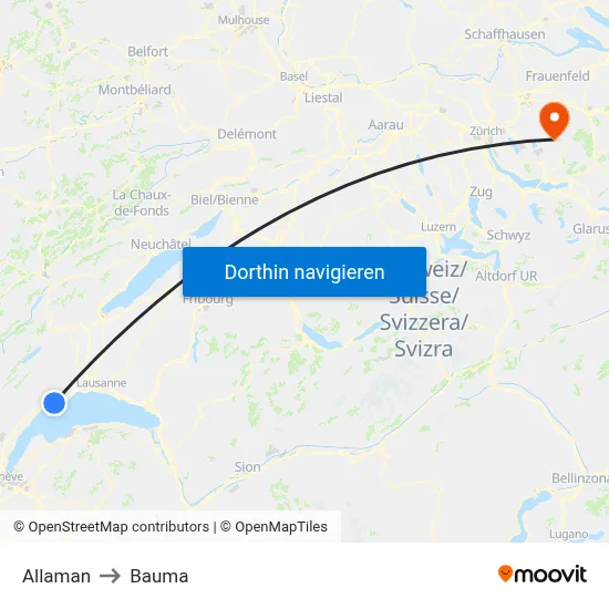 Allaman to Bauma map