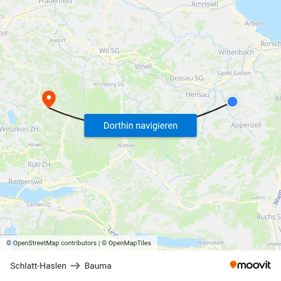 Schlatt-Haslen to Bauma map
