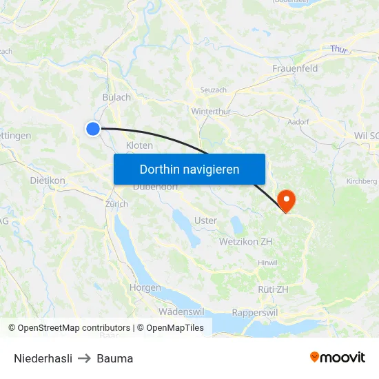 Niederhasli to Bauma map