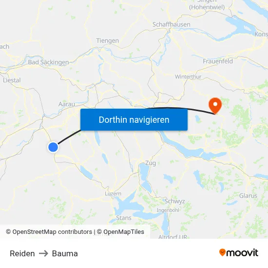 Reiden to Bauma map