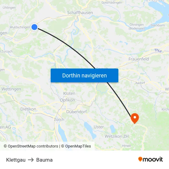 Klettgau to Bauma map