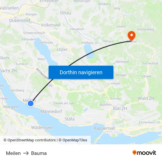 Meilen to Bauma map