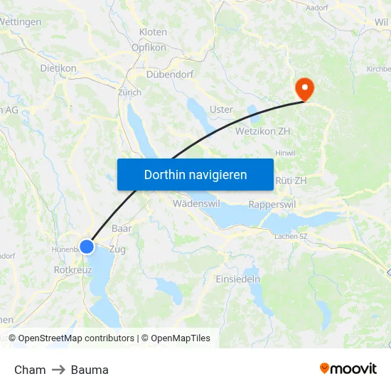 Cham to Bauma map
