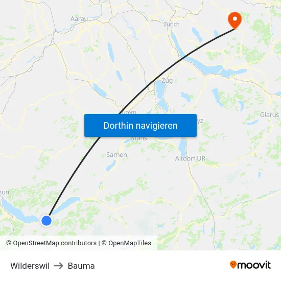 Wilderswil to Bauma map