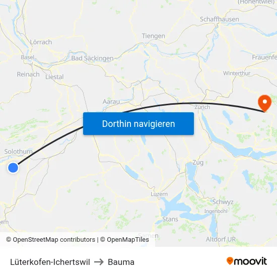 Lüterkofen-Ichertswil to Bauma map