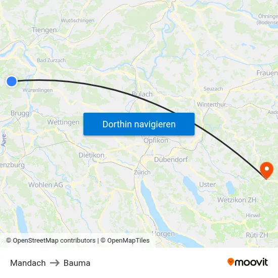 Mandach to Bauma map