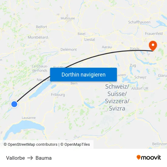 Vallorbe to Bauma map